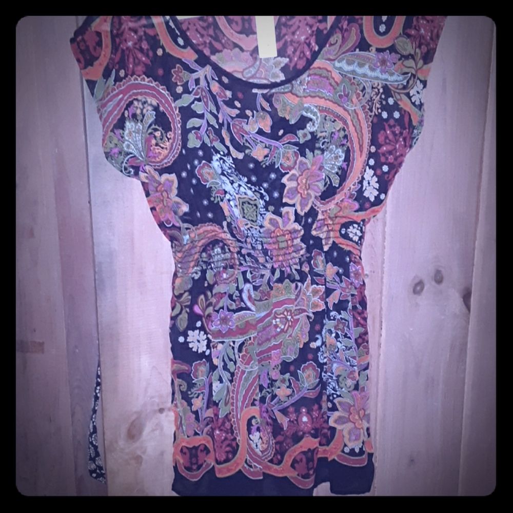 Sheer floral wide neck tee